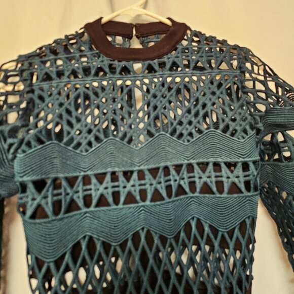 Taylor Swift choice Self-Portrait black/green openwork crochet mesh jumpsuit 2 - Picture 3 of 16